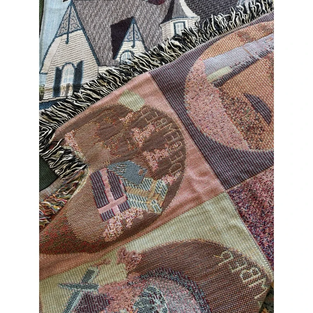 Vtg Knit Throw Tapestry Blanket Seasons Come Seasons Go Theme 72